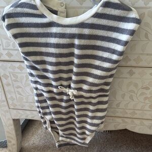Quincy Mae Gray and White Striped Romper - toddlers 12-18m